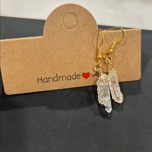 Handmade Miniature Gold Wire Wrapped Quartz Earrings